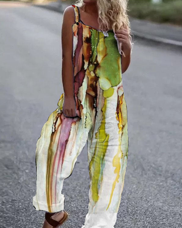 GR | Large floral pattern lightweight fabric jumpsuit