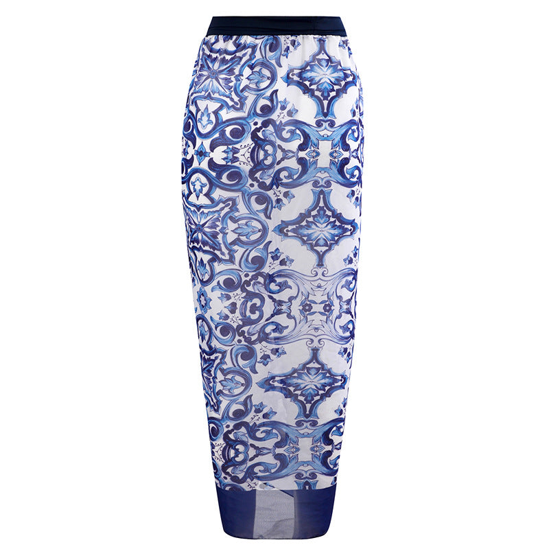 Women's beach pareo with elegant floral design and adjustable tie belt, size S