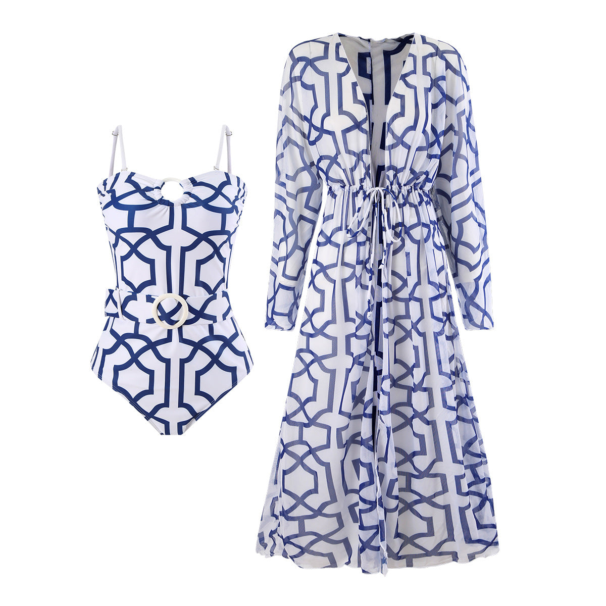 Women's swimsuit with elegant kimono and sophisticated belt, size S