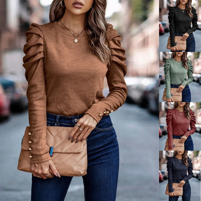 Damen entspannter Pullover mit modischen Rüschendetails und hochgelegten Ärmeln GR