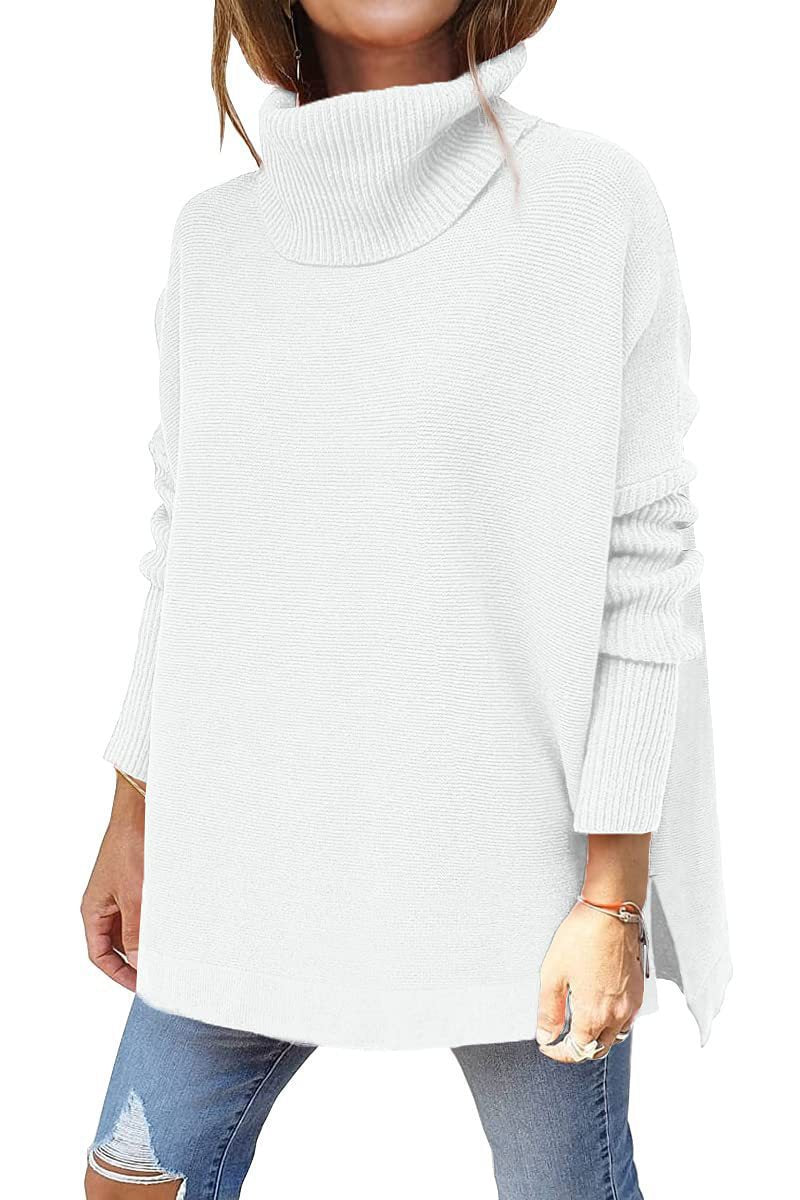 Women's oversized roll-neck sweater with textured knit design, size