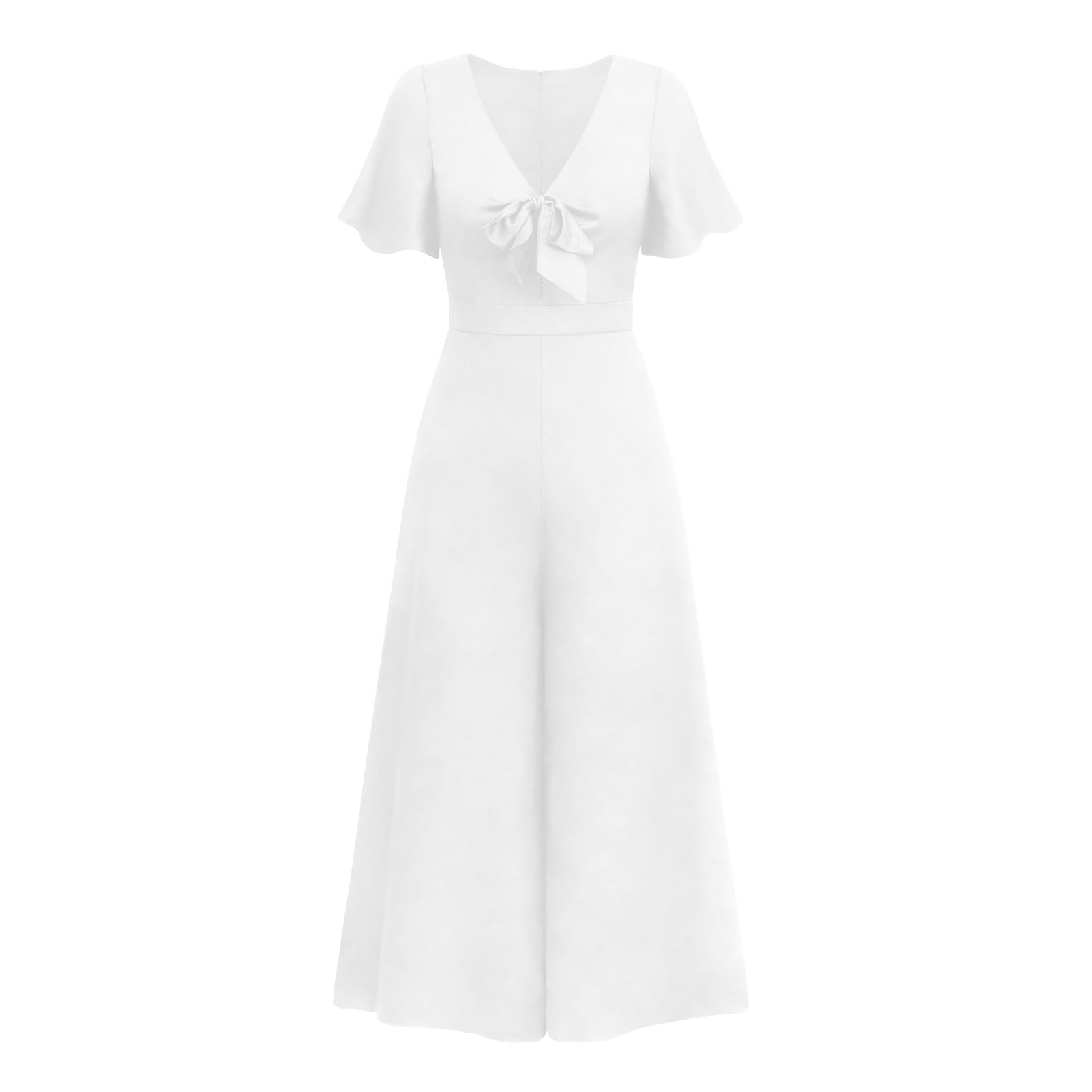 GR | Short-sleeved wide-leg casual V-neck jumpsuit