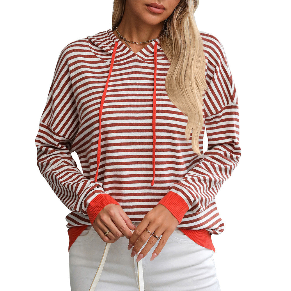 Damen gestreifter Hoodie mit lässigem Schnitt und kontrastierenden Details GR
