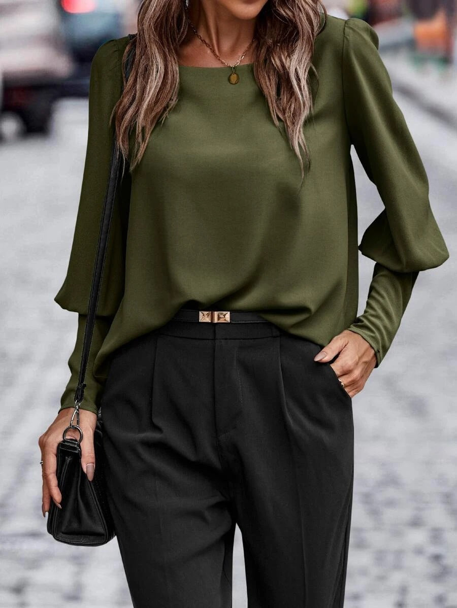 Damen Bluse mit eleganten Puffärmeln und fließendem Stoff GR
