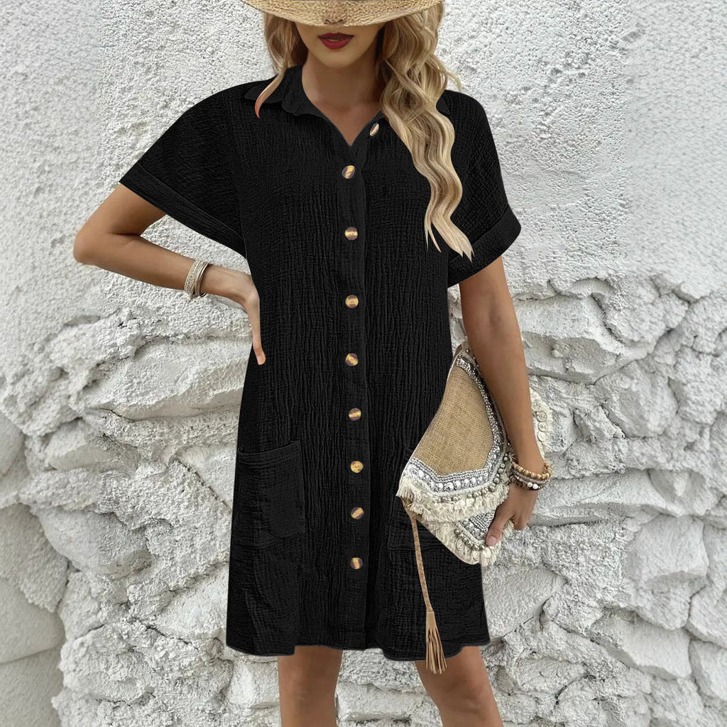 Damen Knielanges Hemdblusenkleid mit knopfbarem Design und praktischen Taschen GR