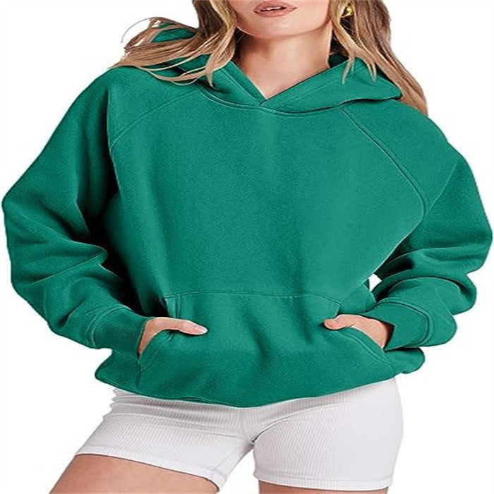 Damen lässiger Kapuzenpullover mit hohem Kragen und praktischen Taschen GR