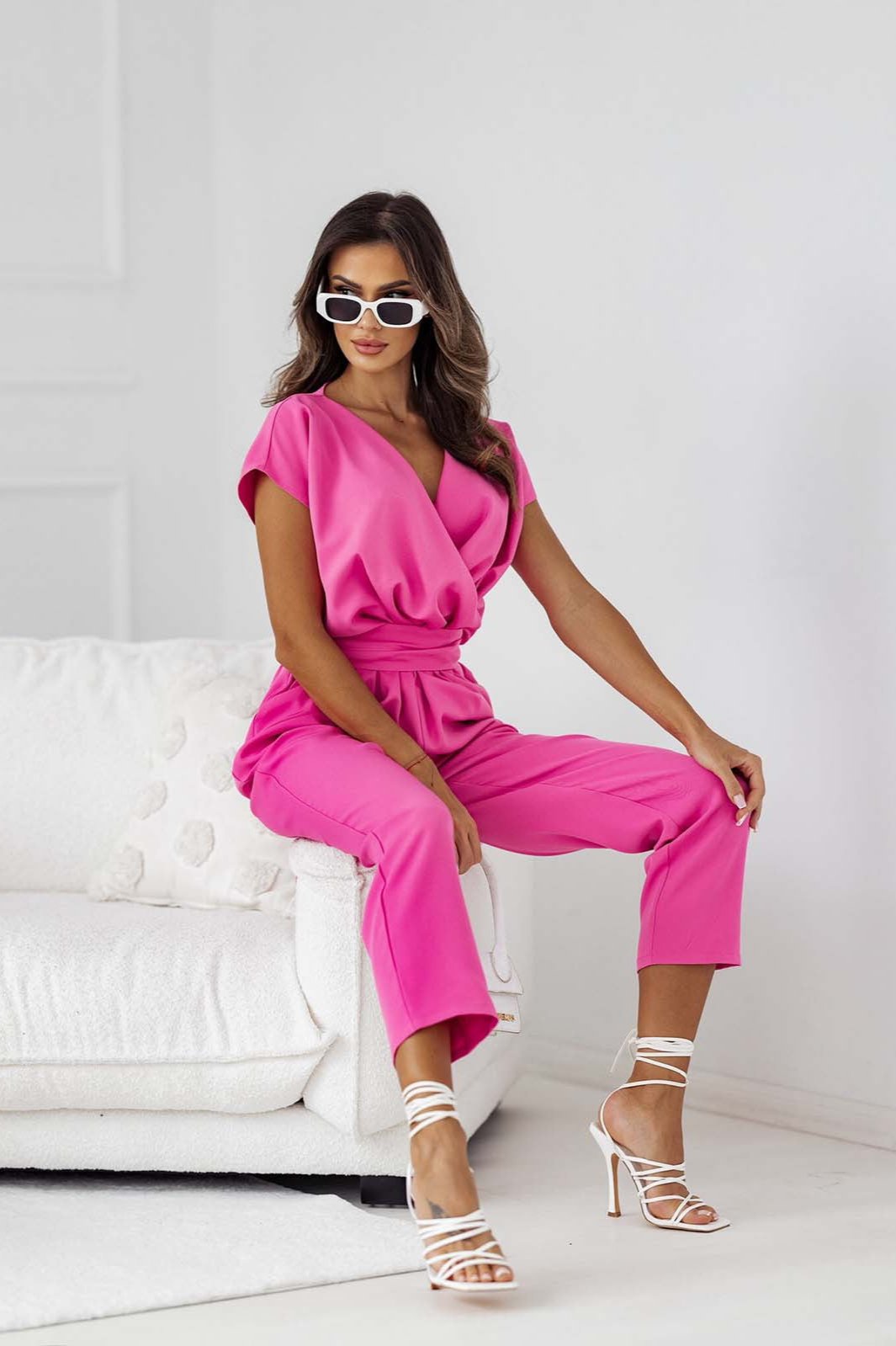 GR | Colour V-neck Short Sleeve Jumpsuit For Holiday