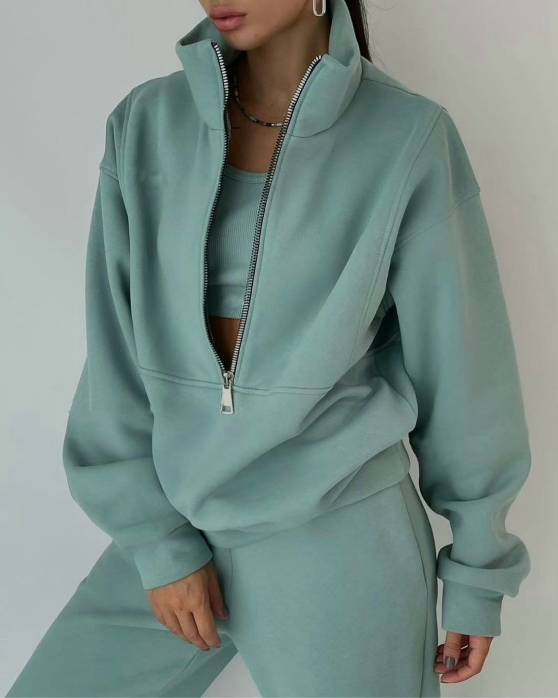 Damen lässiger Oversized-Hoodie und Jogginghose Set mit praktischem Reißverschluss GR