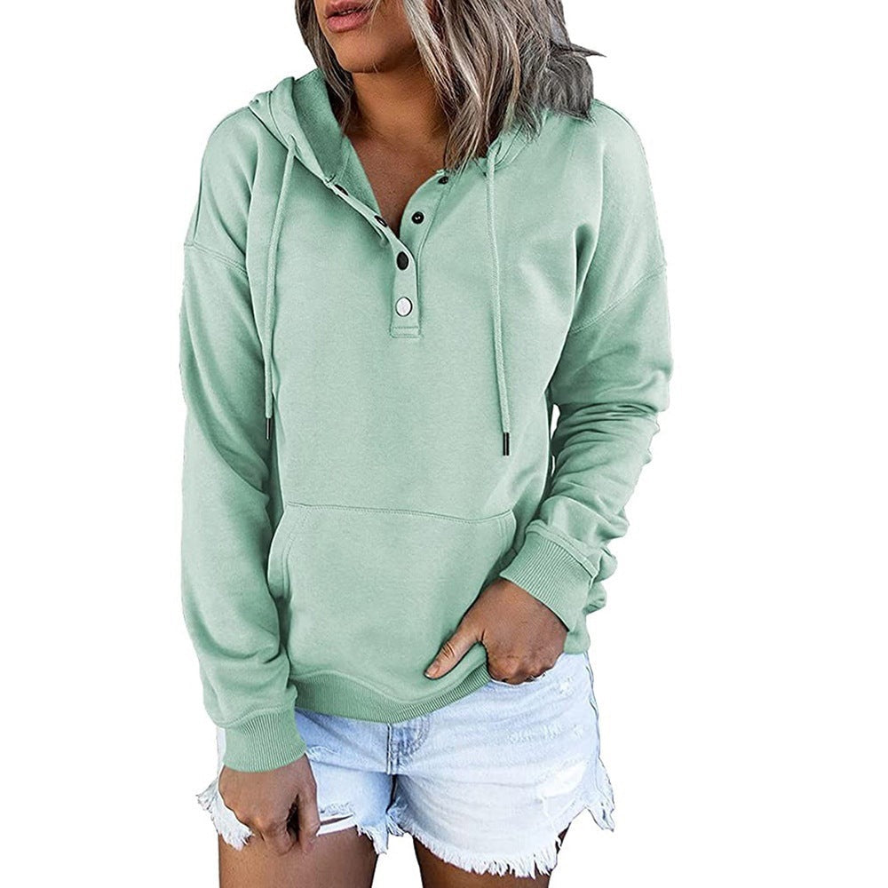 Damen Kapuzenpullover mit Knopfleiste und lässigem Schnitt GR