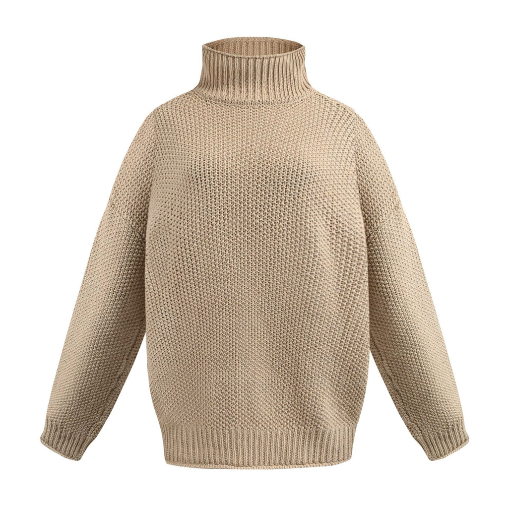 Damen Grobstrickpullover mit hohem Kragen und lässigem Schnitt GR