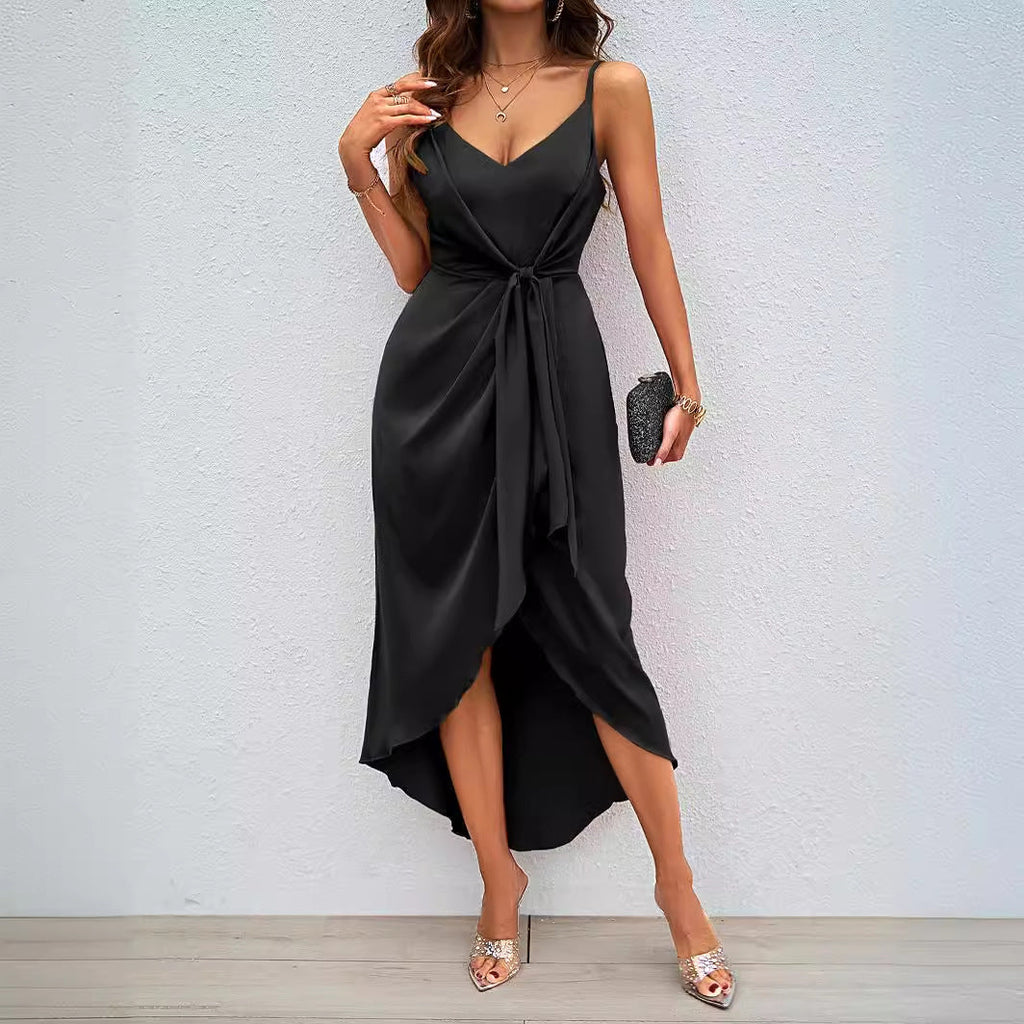 Women's wrap dress with elegant V-neck and playful slit, size