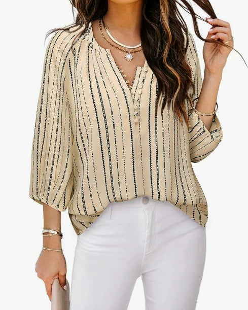 Damen elegante Tunika-Bluse mit raffinierten Streifen GR