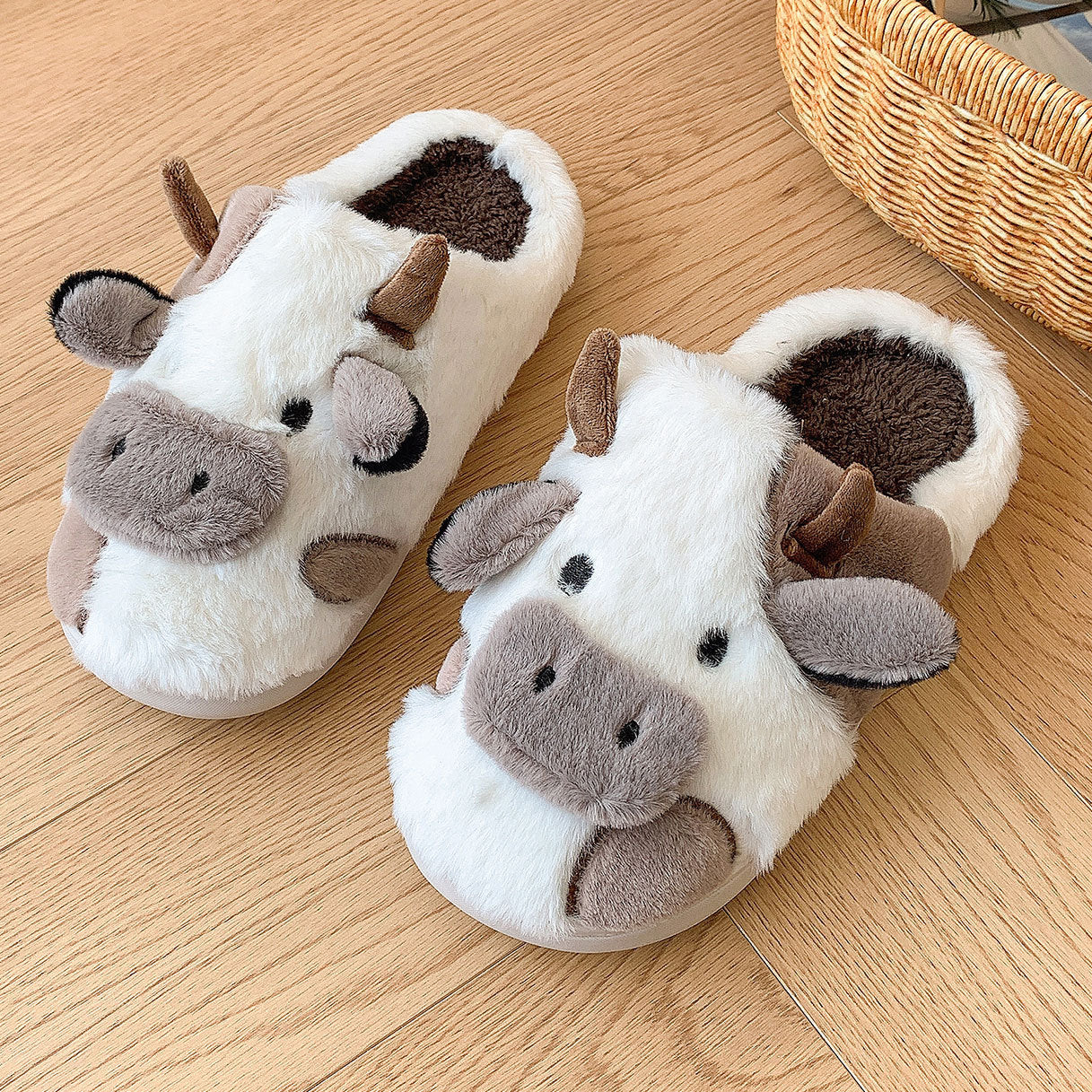 GR | Plush Slippers with Animal Cow Design for Women