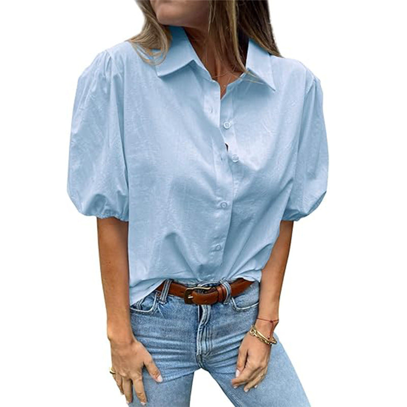 Damen Bluse mit Puffärmeln und klassischem Kragen GR