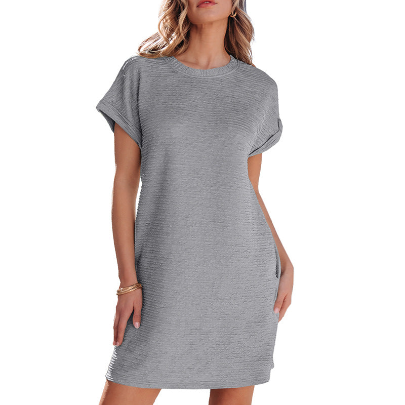 Women's casual dress with textured outer fabric and practical pockets, size S