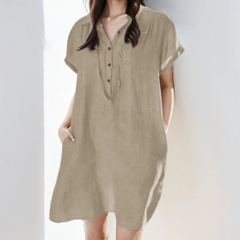 Damen Freizeitkleid mit Knopfleiste und seitlichen Taschen GR