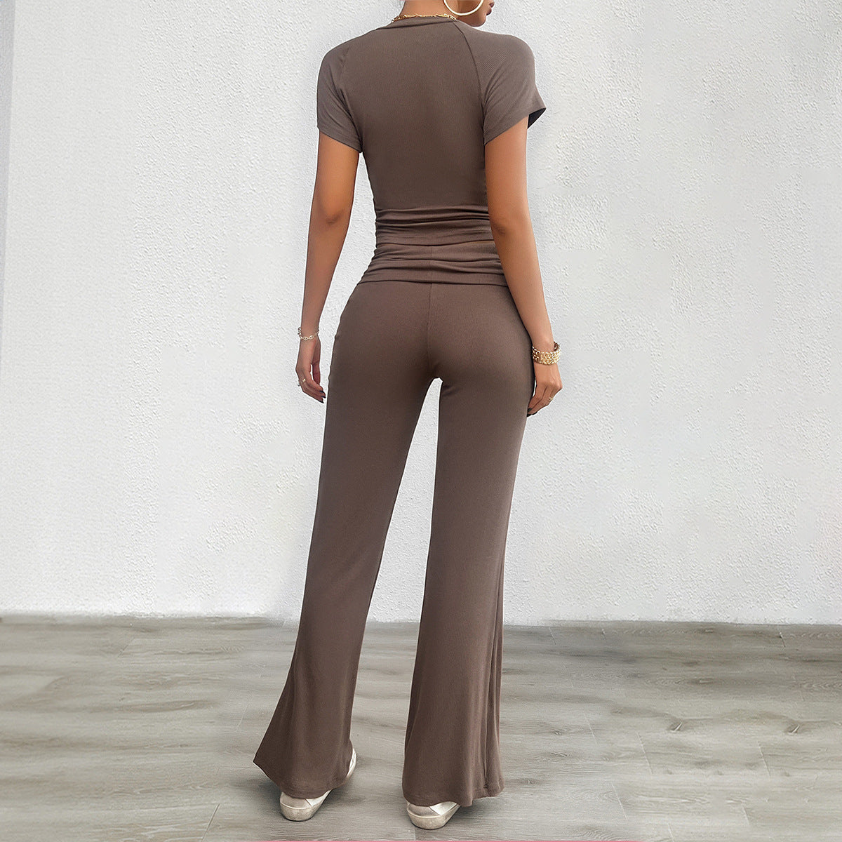 Damen Freizeit-Loungewear-Set mit cropped Oberteil und weiter Hose GR