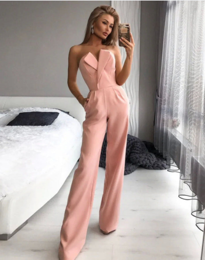 GR | Asymmetrical lapel mid-waist commuter jumpsuit 