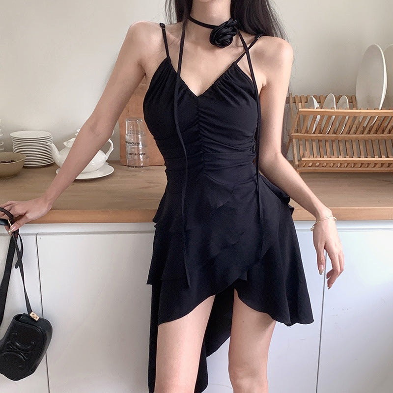 Damen asymmetrisches Sommerkleid mit Rüschendetails GR