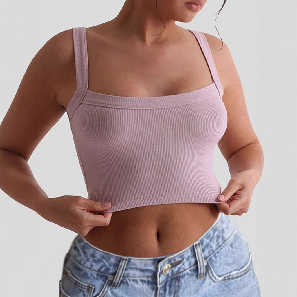Women's figure-hugging crop top with wide straps and ribbed texture, size GR