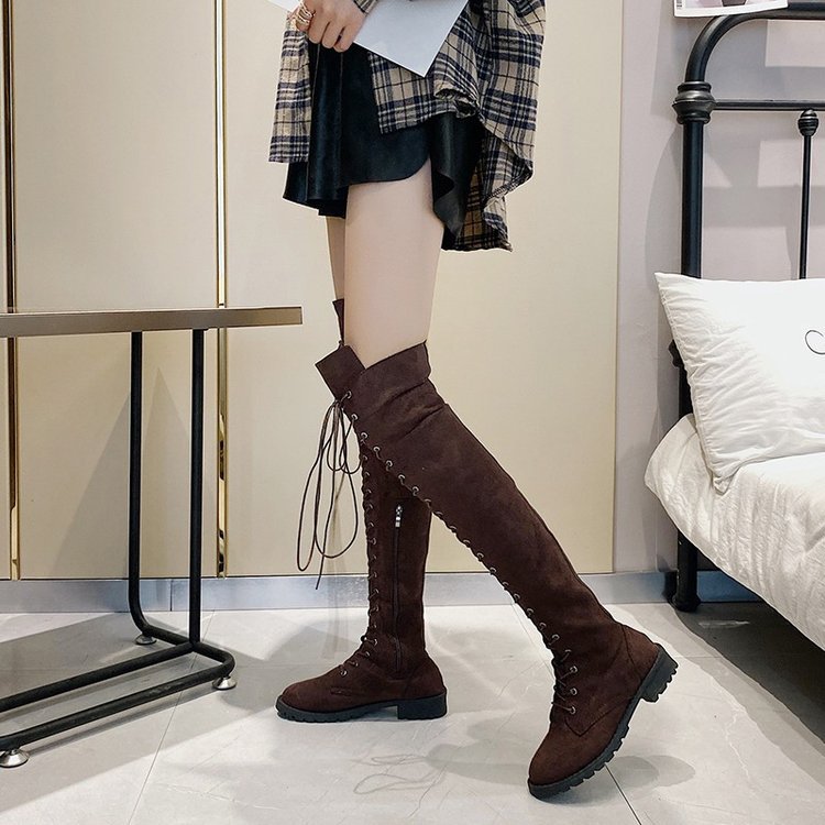 Women's over-the-knee boots with sophisticated lacing and robust sole, size GR