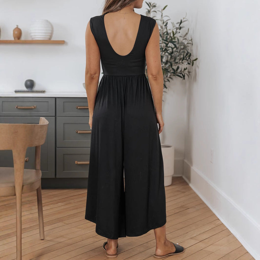 GR | Sleeveless wide-leg long pantsuit