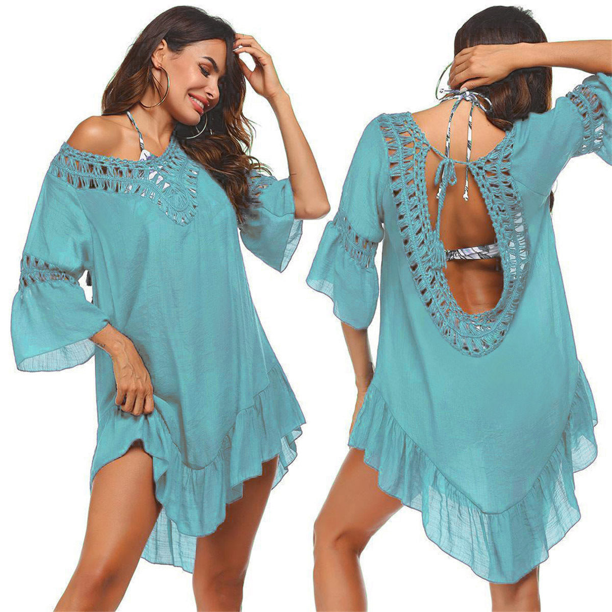Women's casual beach throw with aesthetic openwork pattern and open back, size GR