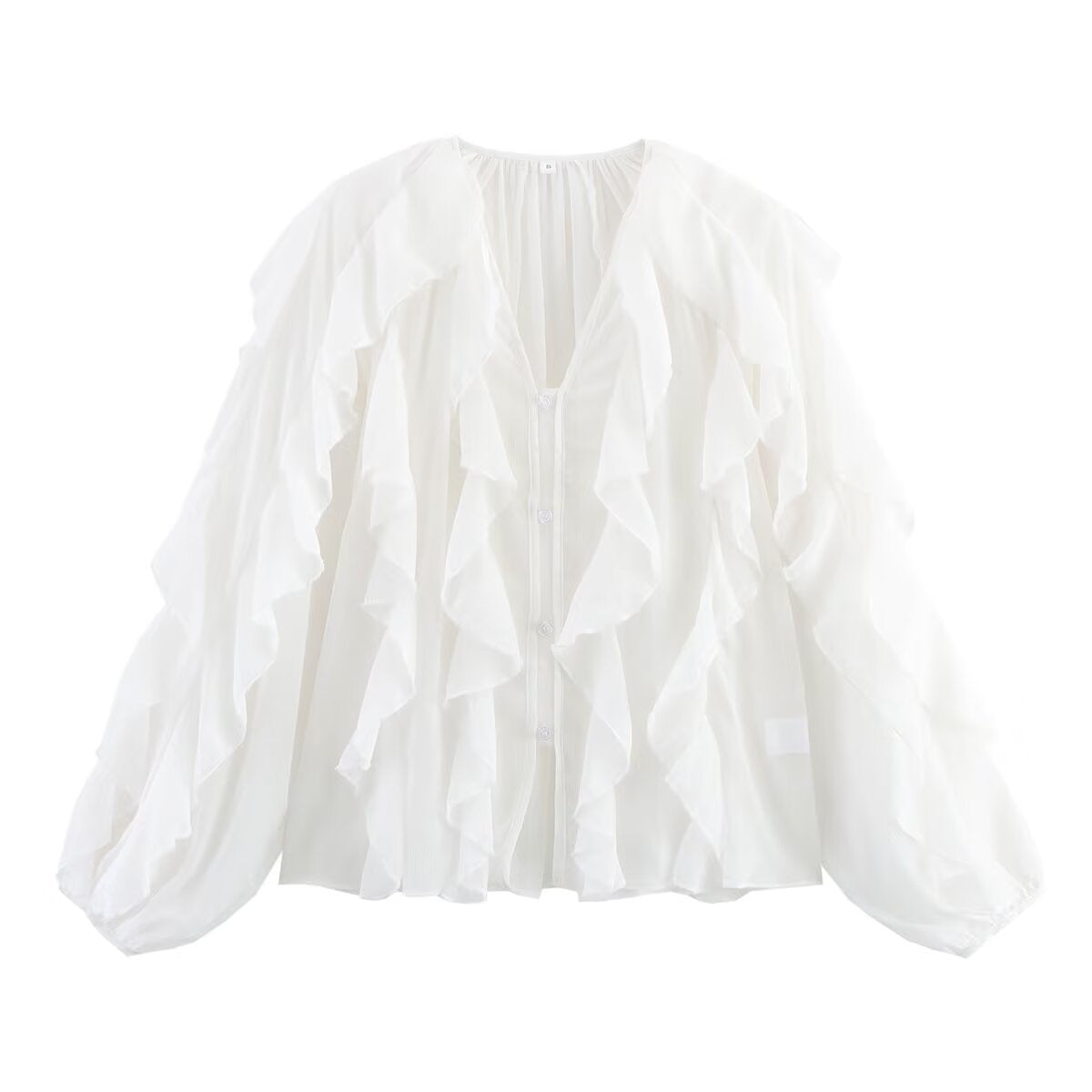 Damen Bluse mit voluminösen Rüschendetails und elegantem Schnitt GR