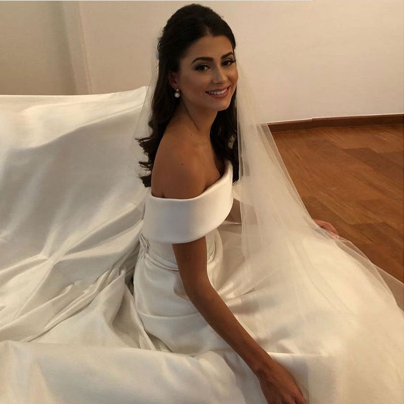 GR | Elegante Frauen Hochzeit Off-neck Kleid