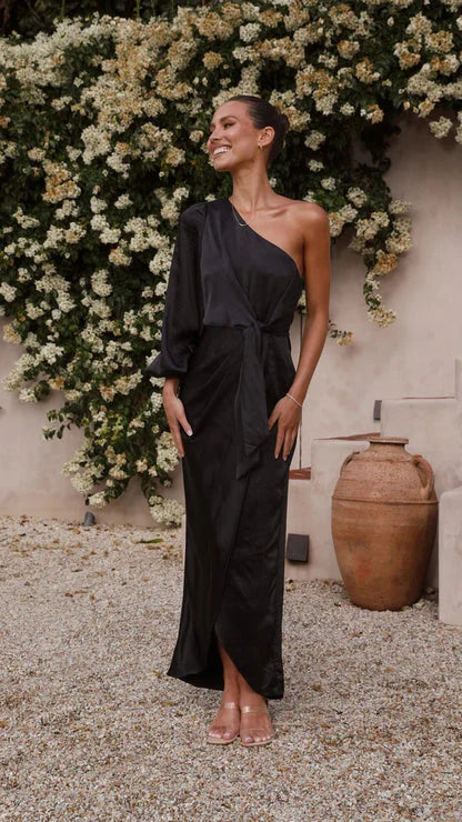 GR | Satin maxi dress with one shoulder