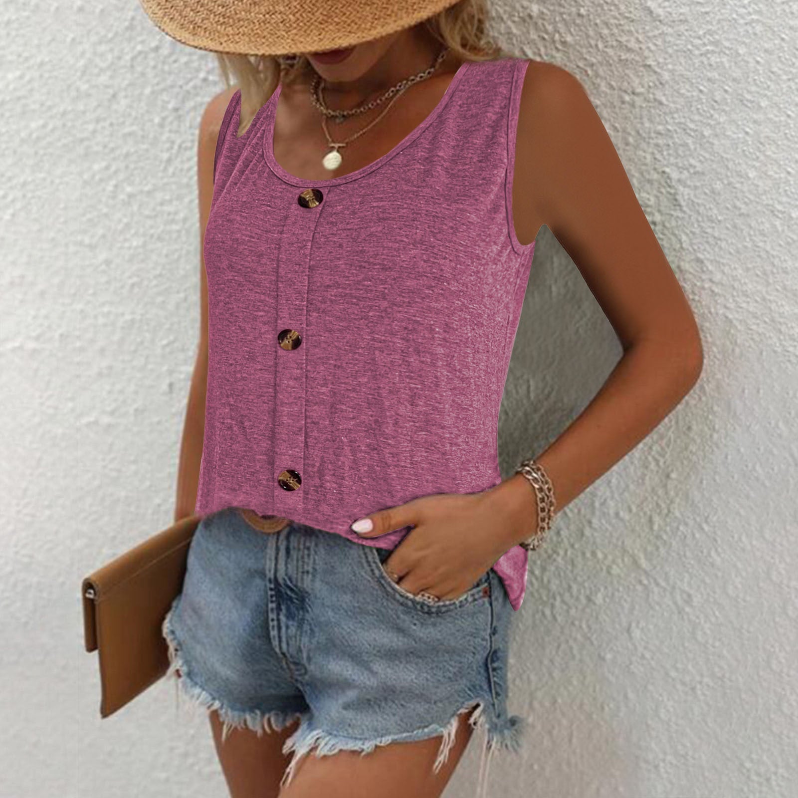 Women's sleeveless button-up top with a modern cut and comfortable fit, size [size missing]