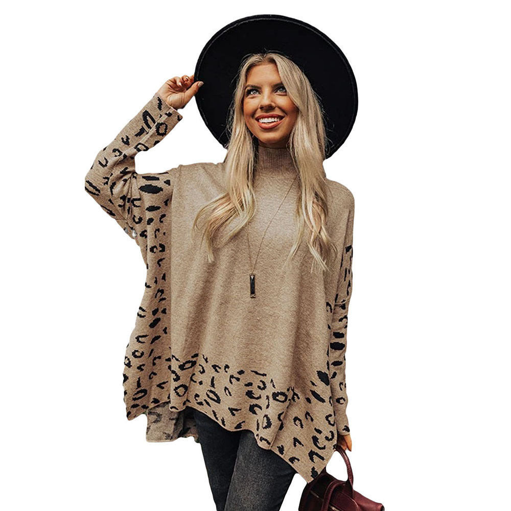 Damen lässiges Oversized-Pullover mit animalischem Muster und hohem Kragen GR