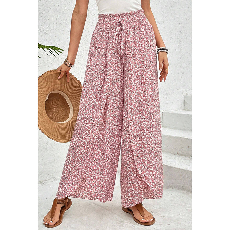 Damen weite Sommerhose mit floralem Muster und elastischem Bund GR