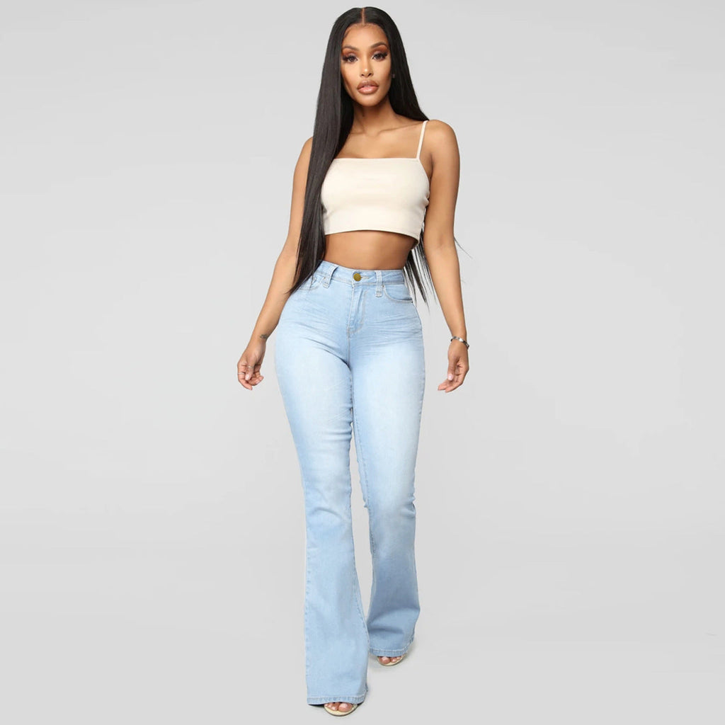 GR | Damen Hohe Taille Demon Jeans mit Geradem Bein