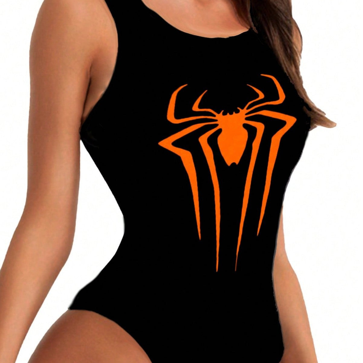 Women's swimsuit with stylish spider motif and high leg cut, size S