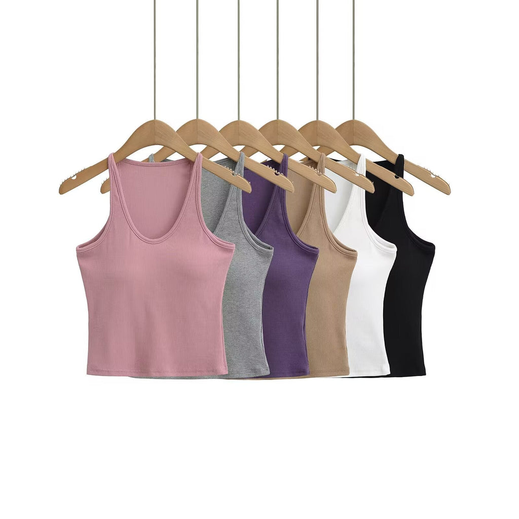Damen ärmelloses Sporttop mit tiefem U-Ausschnitt und elastischem Material GR