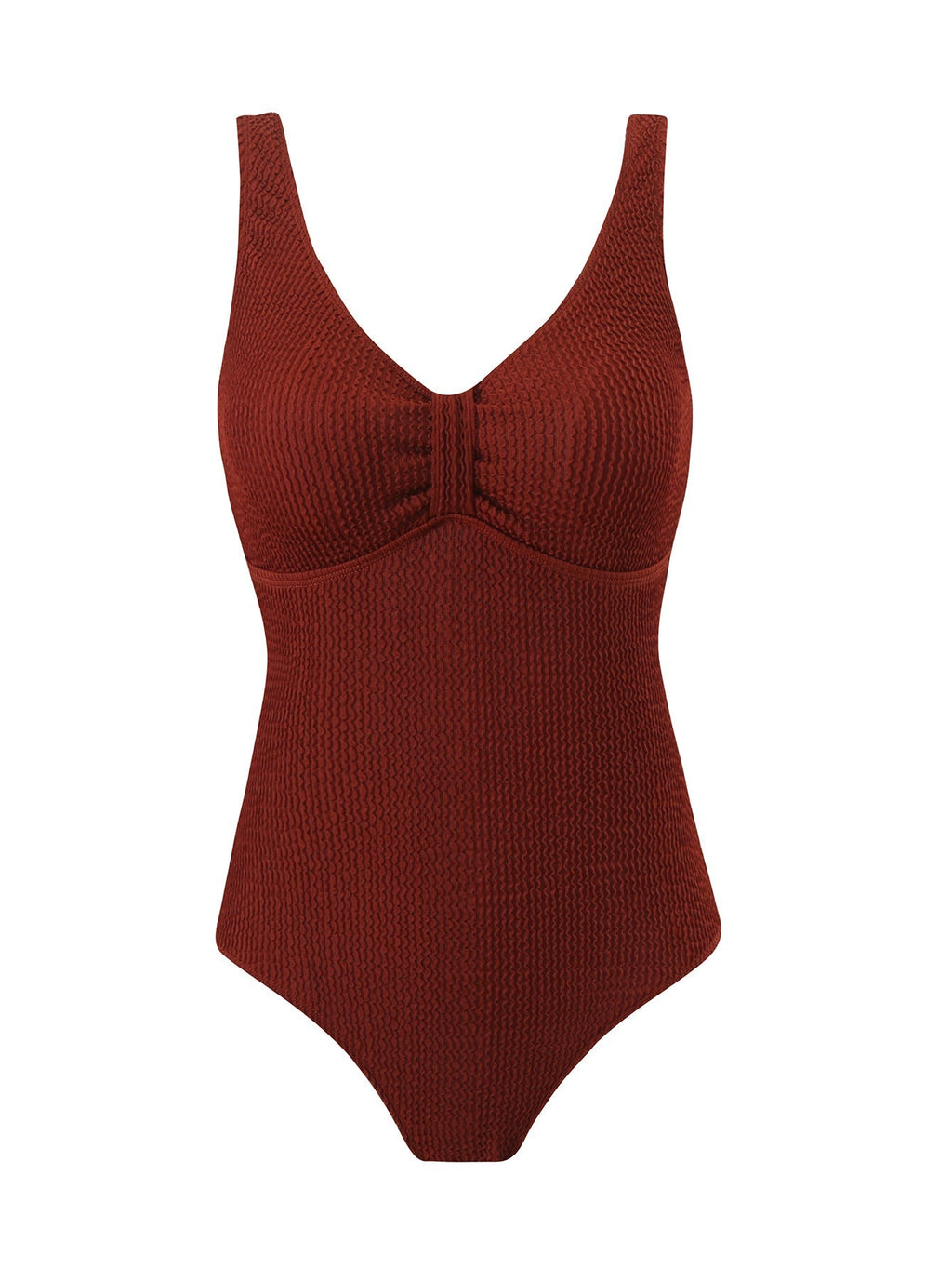 Women's one-piece swimsuit with textured outer material and sporty cut, size S