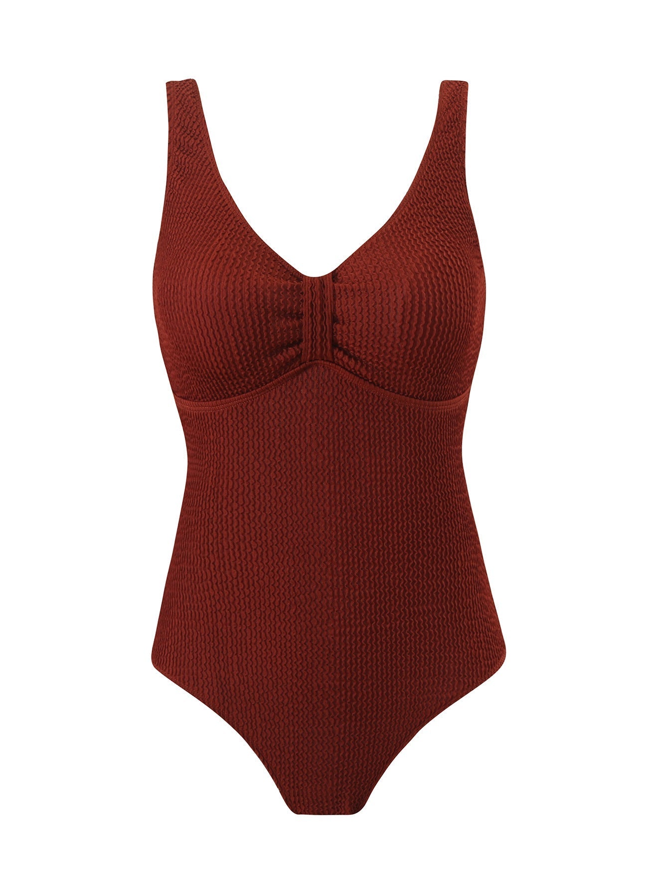 Women's one-piece swimsuit with textured outer material and sporty cut, size S