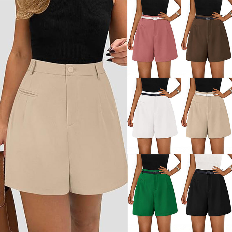 Damen elegante Shorts mit Gürtel und Eingrifftaschen GR