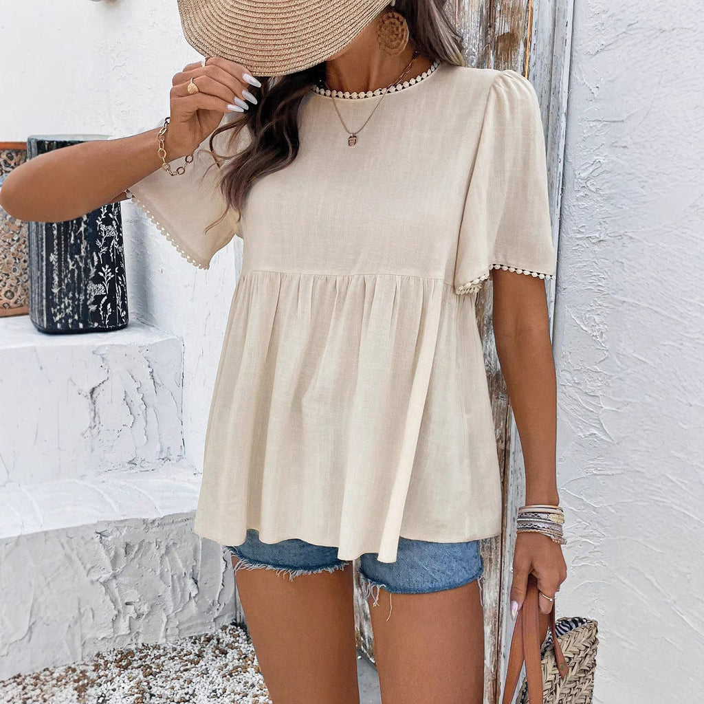 Damen Bluse mit schwingendem Schnitt und eleganter Spitze GR