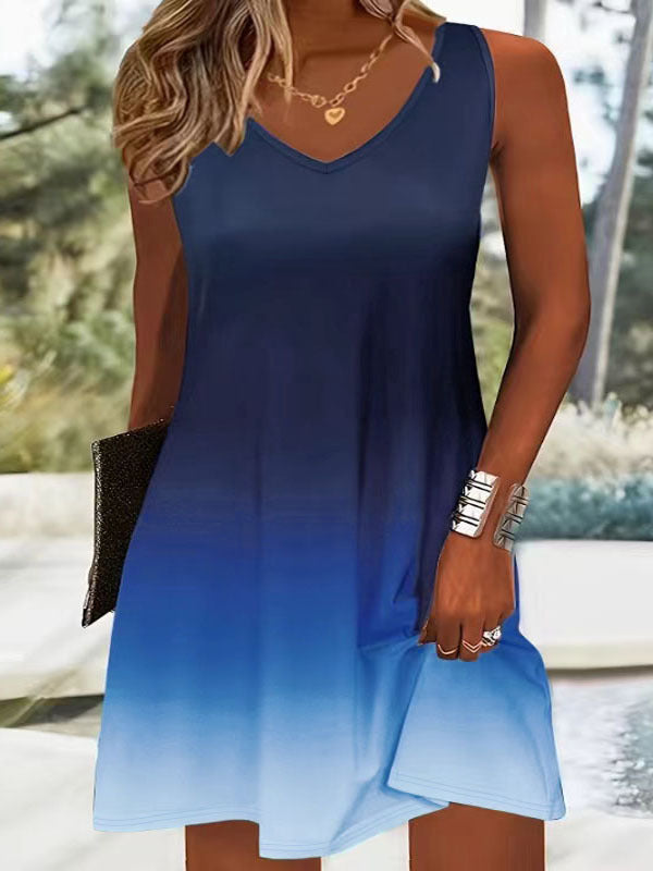 Damen Sommerliches V-Ausschnitt Kleid im modischen Ombre-Design GR