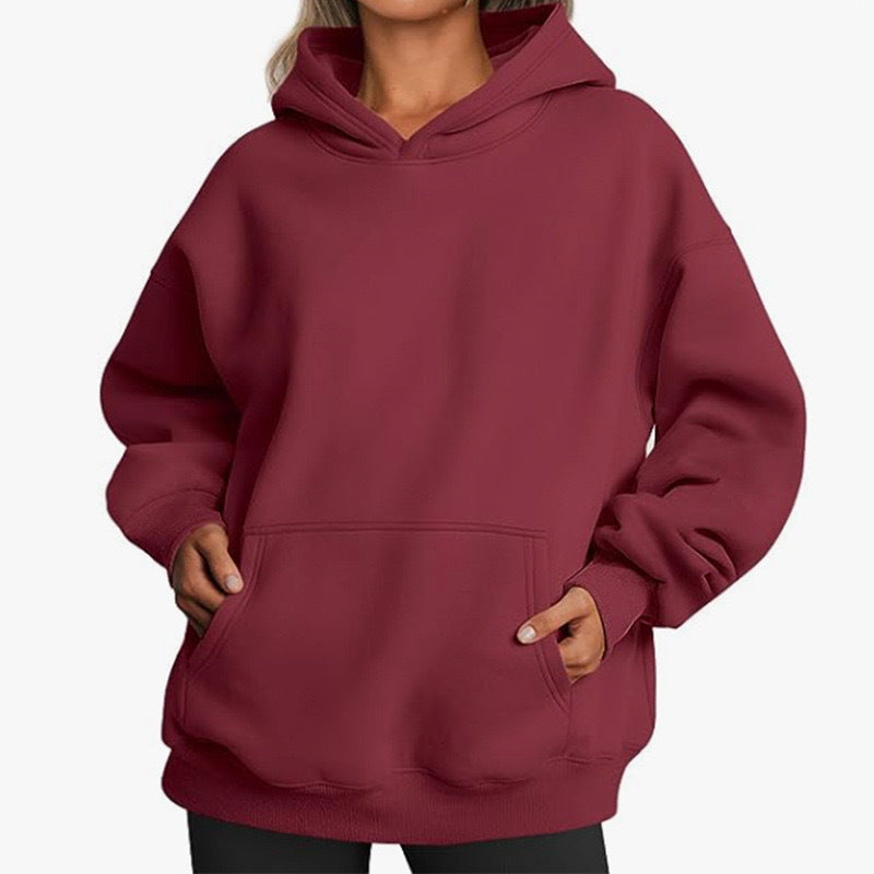 Damen oversized Kapuzenpullover aus weichem Baumwollmix mit praktischen Taschen GR