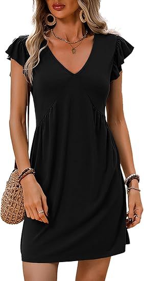 Women's V-neck summer dress with ruffle details, size
