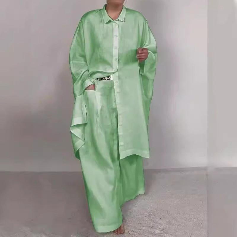 GR | Solid Color Wide Leg Two-Piece Set 
