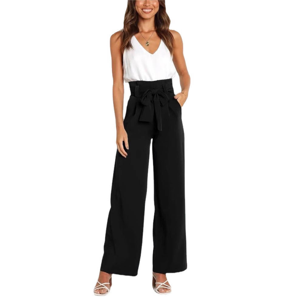 Damen elegante weite Stoffhose mit Taillengürtel GR