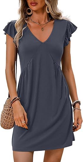 Women's V-neck summer dress with ruffle details, size