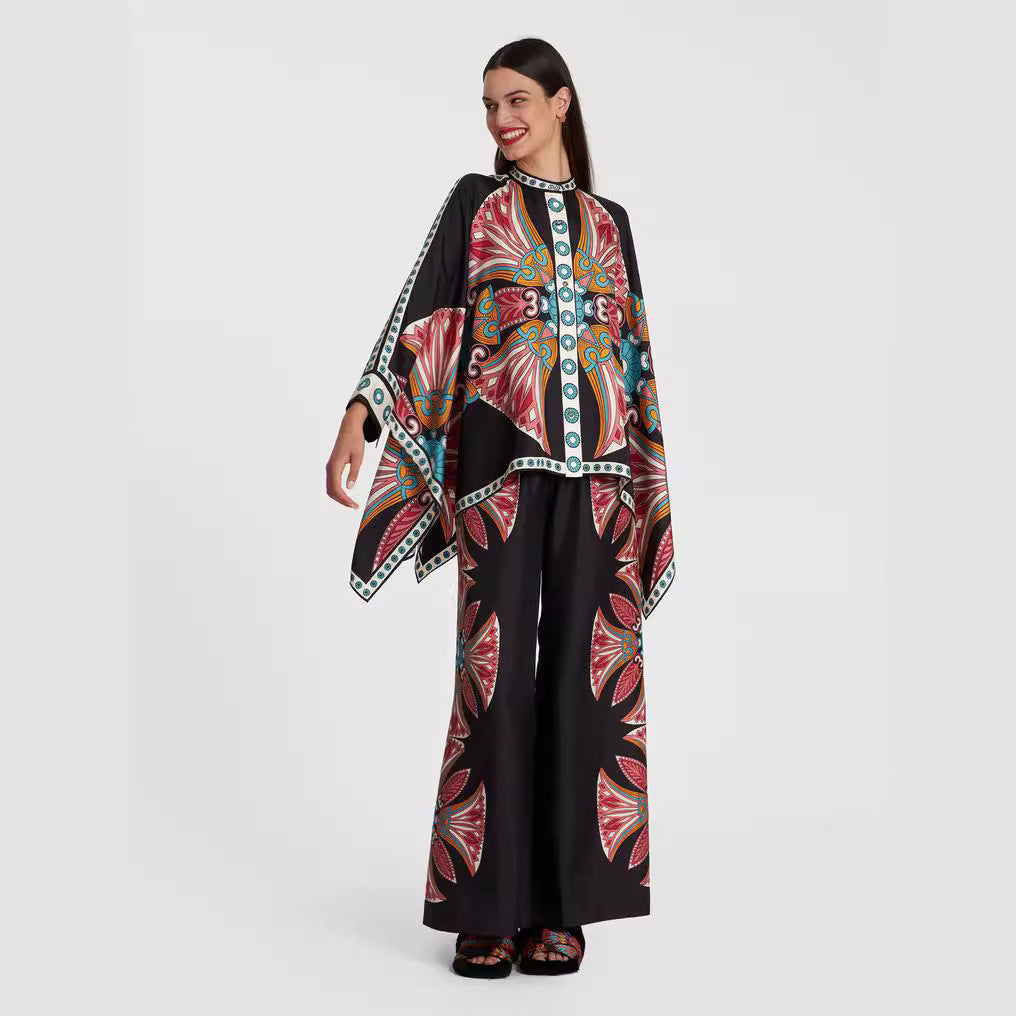 GR | Stand-up collar top and trouser set 