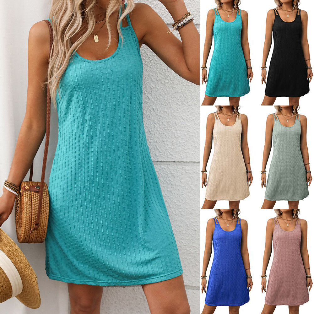 Women's casual dress with elegant strap details, size