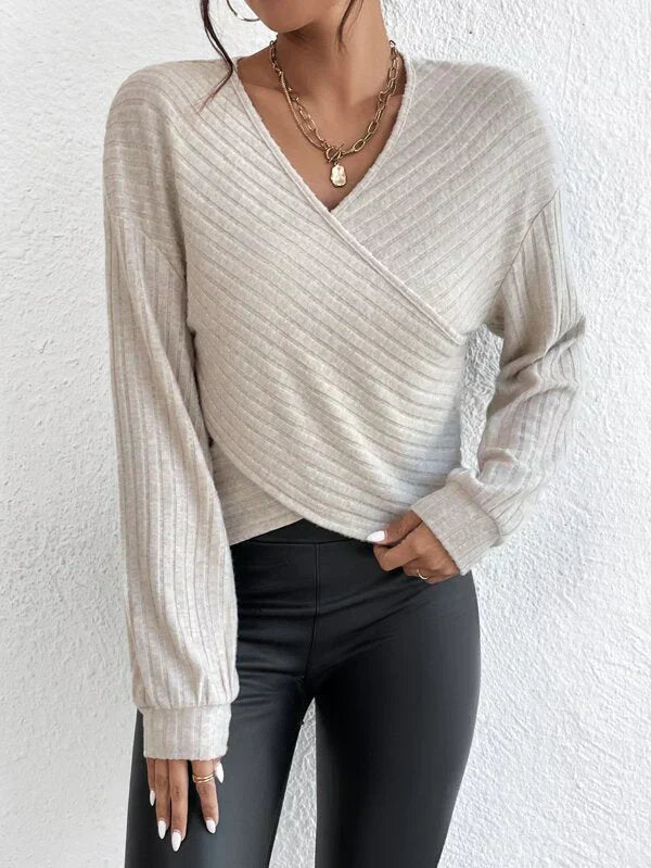 GR | V-Ausschnitt-Crossover-Pullover Für Mühelosen Stil Für Frauen