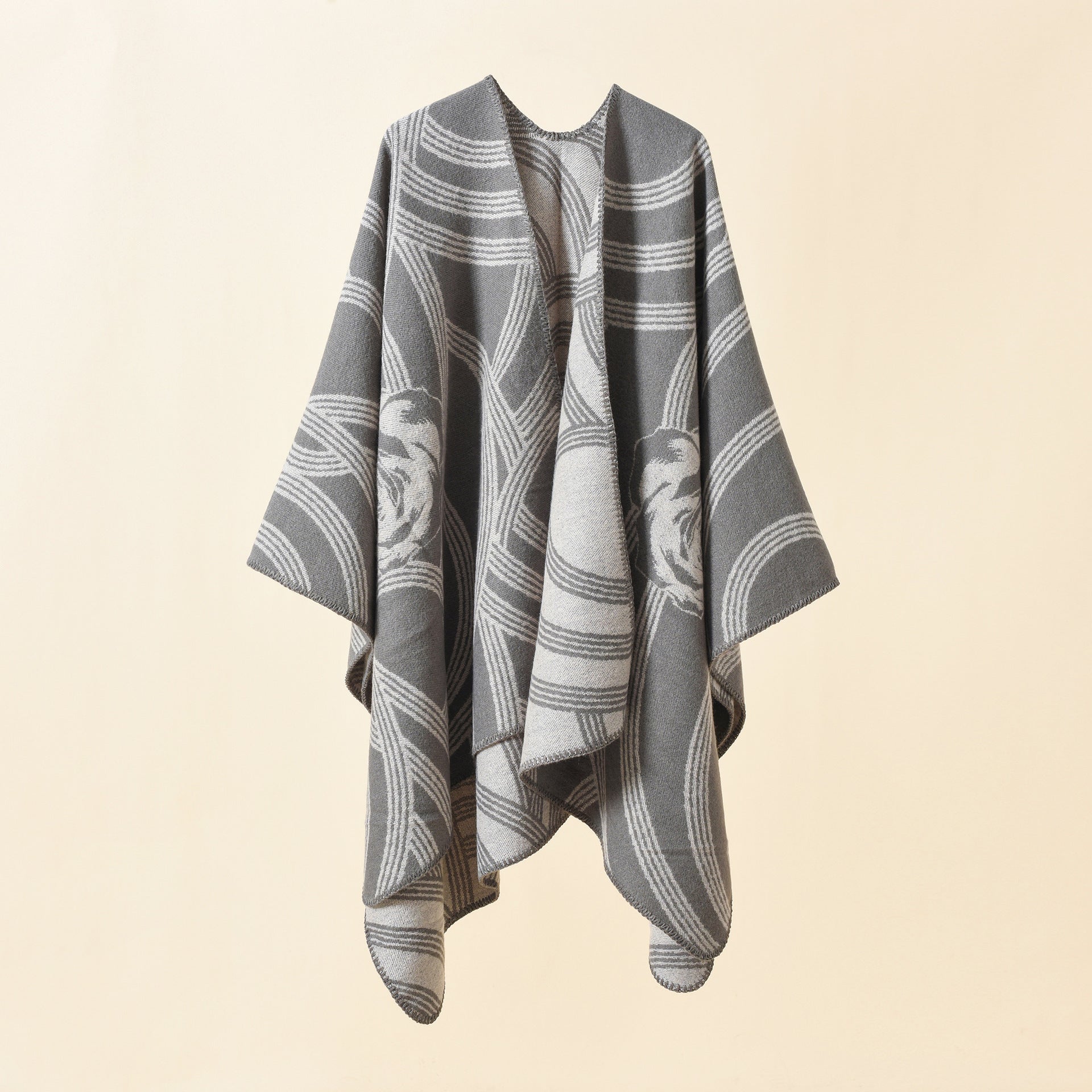 Women's Artful Wrap Poncho with Elegant Floral Design GR